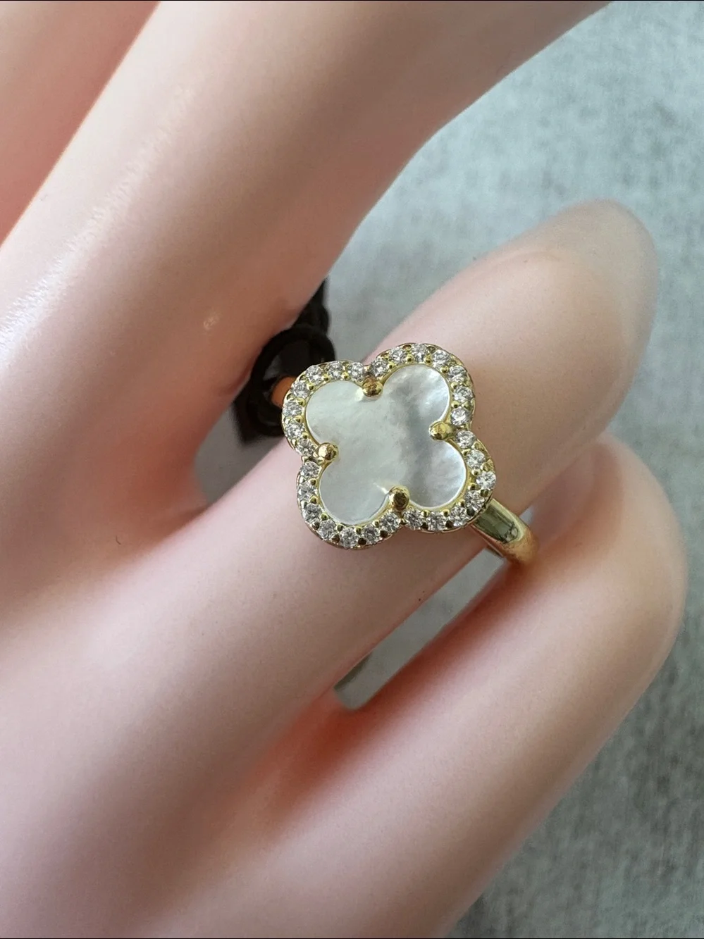 Gemolio 925 Sterling Silver Gold Plated Ring W Genuine Mother Of Pearl Sz. 7